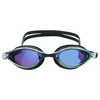 Swimming Goggles - Anti Leak Mirrored Lenses With UV Protection - Ear Plugs & Case Included - One Size Fits All - By Splaqua