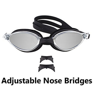 5 Piece Swimming Gear Set: Mirrored Goggles, Swim Cap, Ear Plugs, Nose Clip & Waterproof EVA Case - by Splaqua