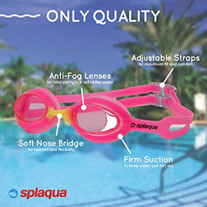 Swimming Goggles for Kids with UV Protection & Anti-Fog Lenses Includes Ear Plugs & Durable Holder - By Splaqua